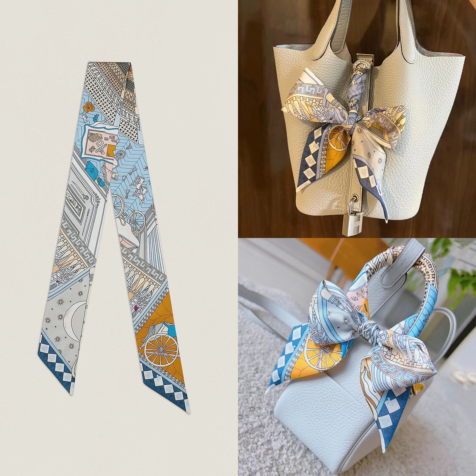 Ribbon Wired Satin - Exotic Printed Silk Scarf for Bags